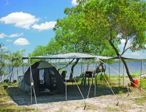 Ultimate waterside living: Camping by Tin Can Bay at Poverty Point.